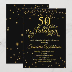 50 and Fabulous Gold Black Glitter Birthday Invi Invitation