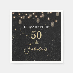 50 and Fabulous Gold Black Marble Mason Jar Lights Napkin