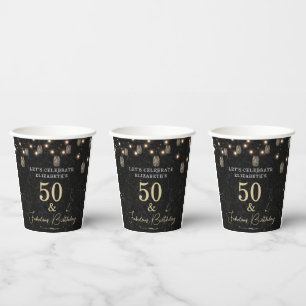 50 and Fabulous Gold Black Marble Mason Jar Lights Paper Cups