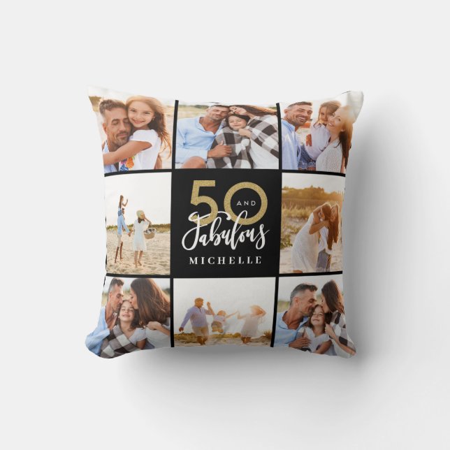 50 and fabulous gold black photo birthday  cushion (Front)