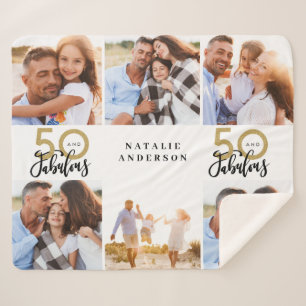 50 and fabulous gold black photo birthday sherpa blanket