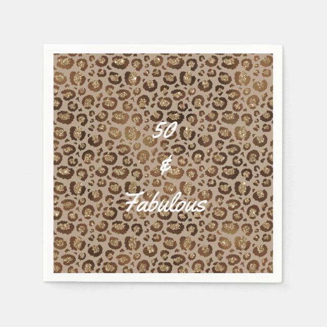 50 and Fabulous Gold Cheetah Glitter Napkin (Front)