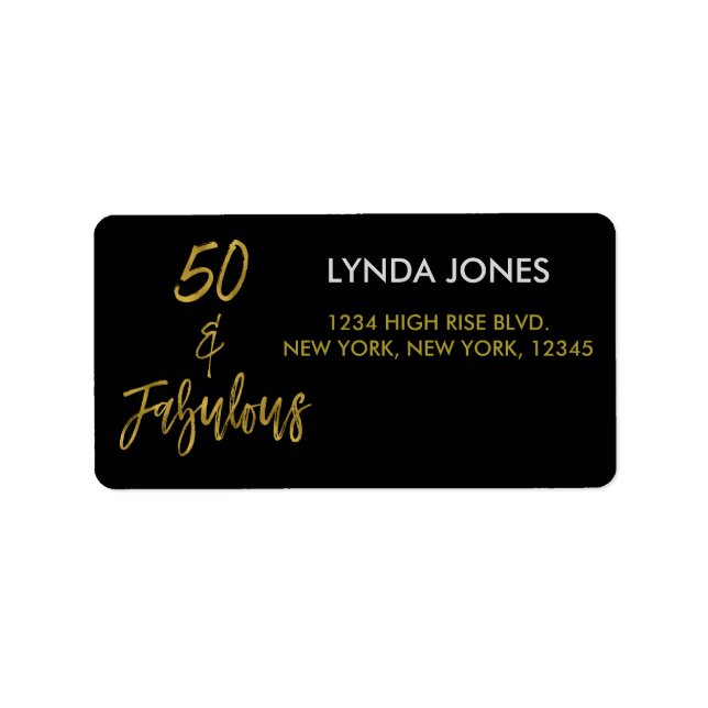 50 and Fabulous Gold Foil Birthday Address Label (Front)
