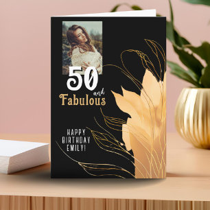 50 and Fabulous Gold Foliage 50th Birthday Photo Card