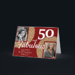 50 and Fabulous Gold Glitter 2 Photo 50th Birthday Card<br><div class="desc">50 and Fabulous Gold Glitter 2 Photo 50th Birthday Greeting Card. Add your photos - you can use an old and new photo. Add your name,  age and text inside or erase it.</div>