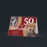 50 and Fabulous Gold Glitter 2 Photo 50th Birthday Card<br><div class="desc">50 and Fabulous Gold Glitter 2 Photo 50th Birthday Greeting Card. Add your photos - you can use an old and new photo. Add your name,  age and text inside or erase it.</div>