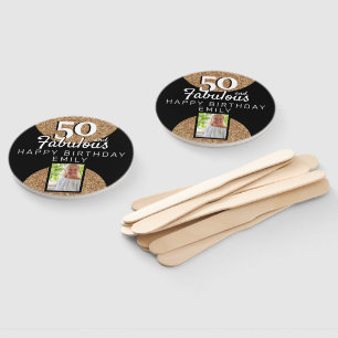 50 and Fabulous Gold Glitter 2 Photo 50th Birthday Hand Fan