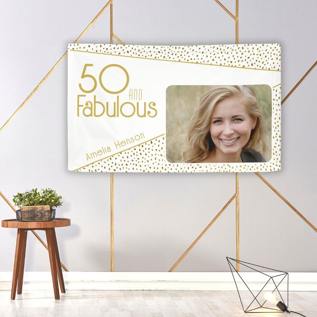 50 and Fabulous Gold Glitter Photo 50th Birthday Banner (Creator Uploaded)