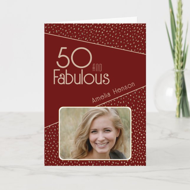 50 and Fabulous Gold Glitter Photo 50th Birthday  Card (Front)