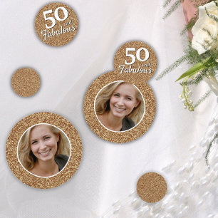 50 and Fabulous Gold Glitter Photo 50th Birthday Confetti