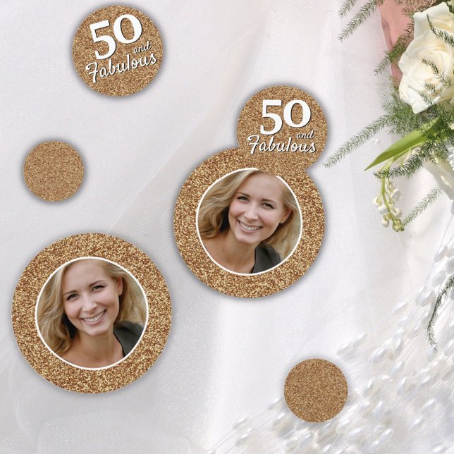 50 and Fabulous Gold Glitter Photo 50th Birthday Confetti (Creator Uploaded)