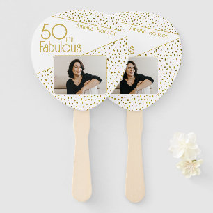 50 and Fabulous Gold Glitter Photo 50th Birthday  Hand Fan