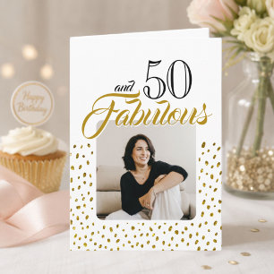 50 and Fabulous Gold Glitter Photo 50th Birthday  Holiday Card