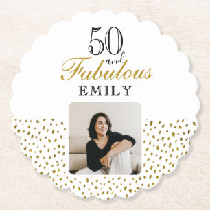 50 and Fabulous Gold Glitter Photo 50th Birthday Paper Coaster