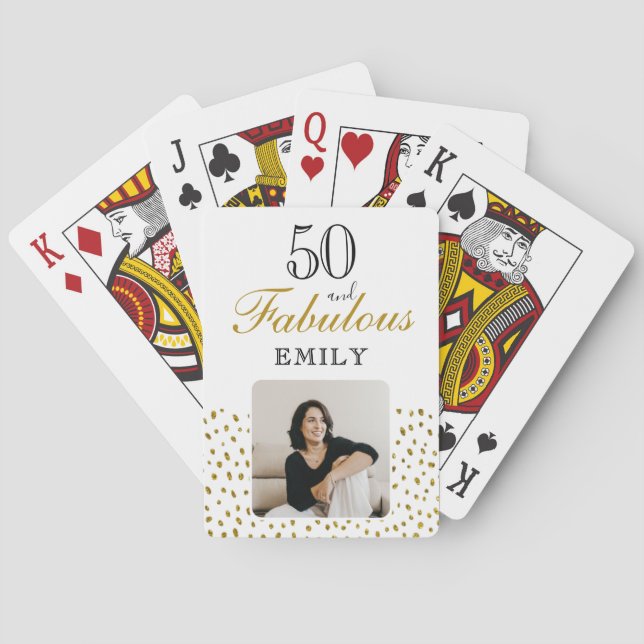 50 and Fabulous Gold Glitter Photo 50th Birthday Playing Cards (Back)