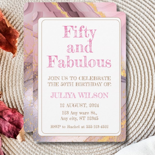 50 and Fabulous Gold glitter pink birthday party Invitation (Creator Uploaded)
