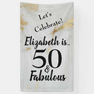 50 and Fabulous Gold Grey Marble with Black Text  Banner