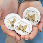 50 and Fabulous Gold Personalised Birthday Party 6 Cm Round Badge<br><div class="desc">Celebrate turning 50 in style with this modern 50th birthday design. The word 50 is in a classic faux gold glitter ritz typography with the personalised name & Fabulous in a black text. You can personalise this gift by changing the name to whatever you like. To customise it click "Personalise...</div>