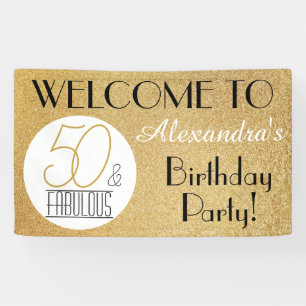 50 and Fabulous Gold Personalised Birthday Party Banner