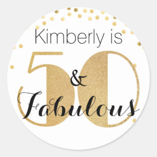 50 and Fabulous Gold Personalised Birthday Party Classic Round Sticker