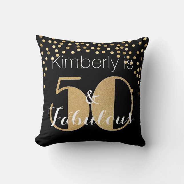 50 and Fabulous Gold Personalised Birthday Party Cushion (Front)