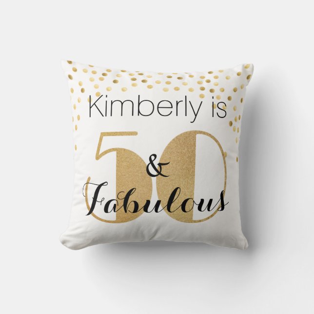 50 and Fabulous Gold Personalised Birthday Party Cushion (Front)