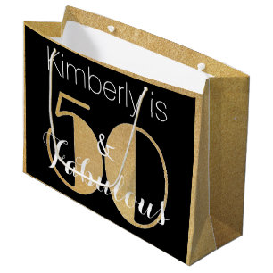 50 and Fabulous Gold Personalised Birthday Party Large Gift Bag
