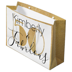 50 and Fabulous Gold Personalised Birthday Party Large Gift Bag