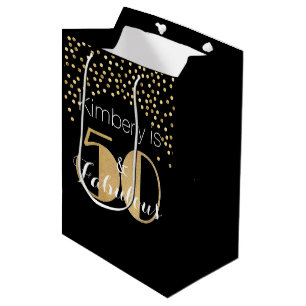 50 and Fabulous Gold Personalised Birthday Party Medium Gift Bag