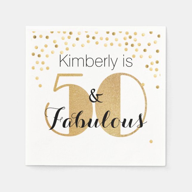 50 and Fabulous Gold Personalised Birthday Party Napkin (Front)