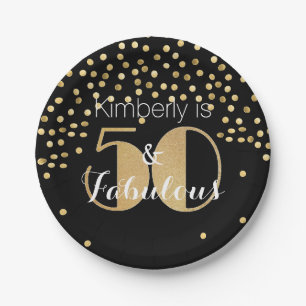 50 and Fabulous Gold Personalised Birthday Party Paper Plate