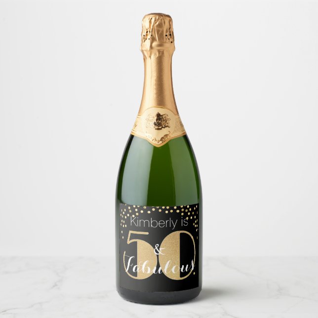 50 and Fabulous Gold Personalised Birthday Party Sparkling Wine Label (Front)