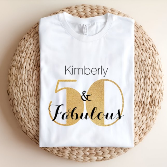 50 and Fabulous Gold Personalised Birthday Party T-Shirt (Creator Uploaded)