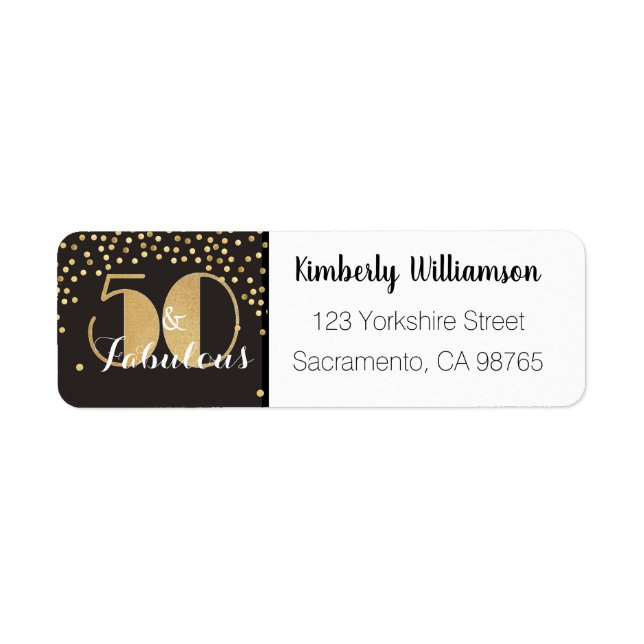50 and Fabulous Gold Personalised Return Address Label (Front)