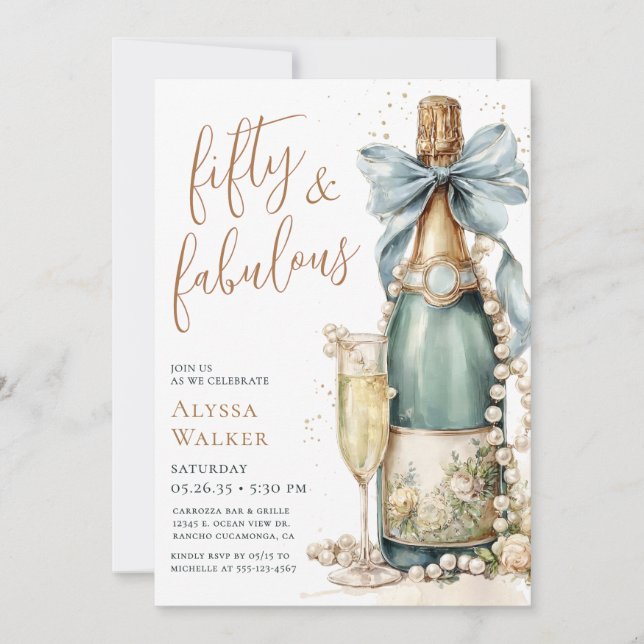 50 And Fabulous Gold Script 50th Birthday Party Invitation (Front)