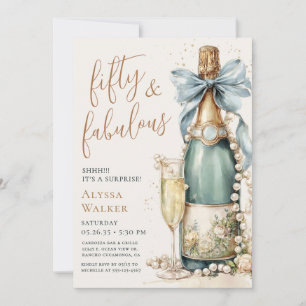 50 And Fabulous Gold Script Surprise Party Invitation