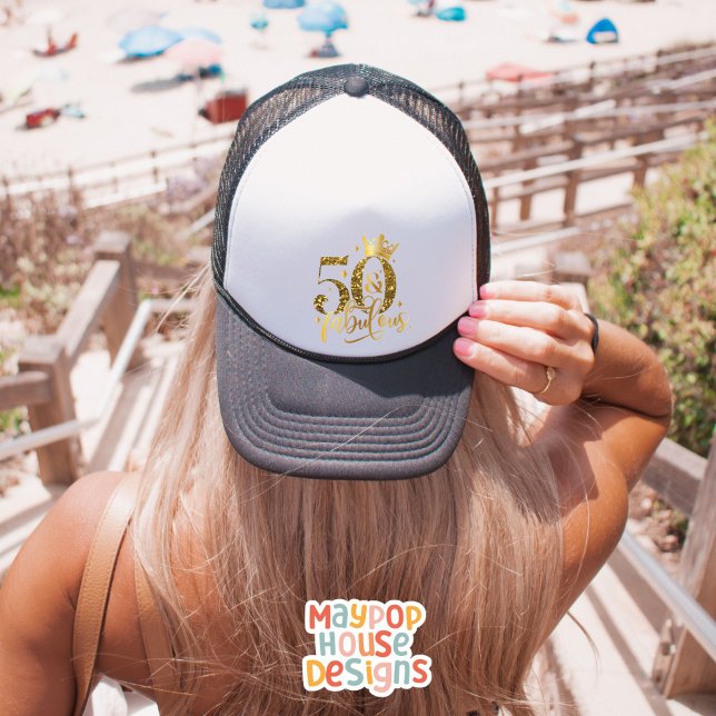 50 and Fabulous Gold Shimmer Birthday Trucker Hat (Creator Uploaded)
