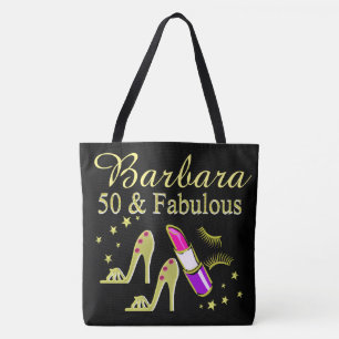 50 AND FABULOUS GOLD SHOE LOVER PERSONALIZED TOTE BAG