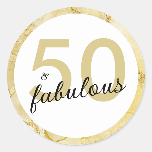 50 And Fabulous Gold White Birthday Classic Round Sticker (Front)