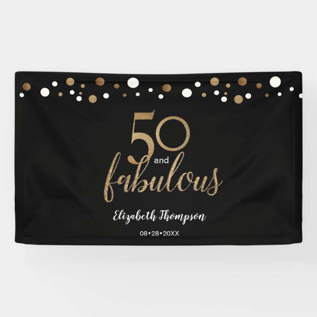 50 and fabulous golden birthday Gold Confetti Banner (Horizontal)