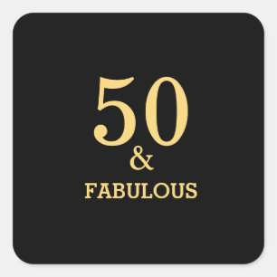 50 And Fabulous Golden Yellow Black Birthday Party Square Sticker