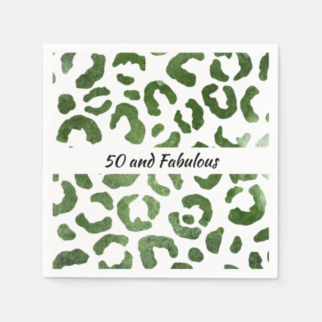 50 and Fabulous Green Cheetah Print Abstract Napkin (Front)