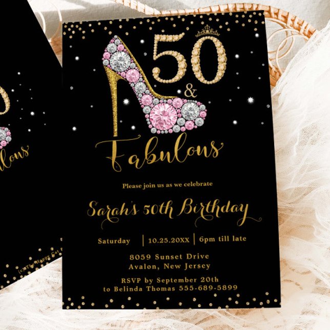 50 and Fabulous High Heel Diamonds 50th Birthday Invitation (Creator Uploaded)