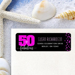 50 and fabulous hot pink foil dots return address label