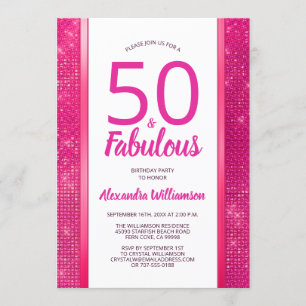 50 and Fabulous Hot Pink Glam 50th Birthday Party Invitation