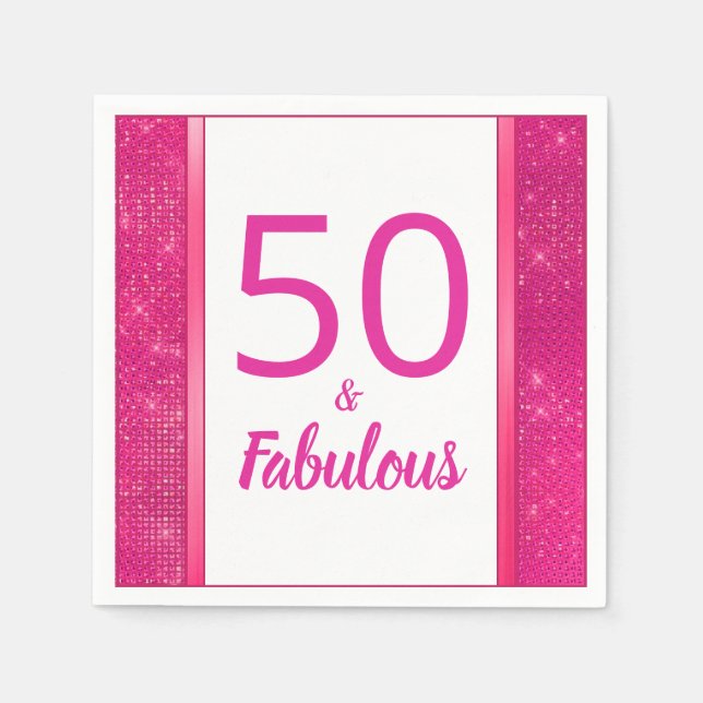 50 and Fabulous Hot Pink Glam 50th Birthday Party Napkin (Front)