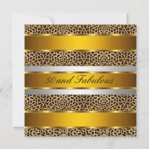 50 and fabulous Leopard Gold Party Invitation