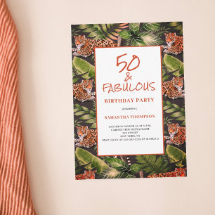 50 and Fabulous Leopard Jungle Watercolor Invitation