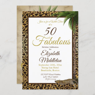50 and Fabulous Leopard Print Palm Wild Birthday Invitation