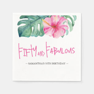 50 and Fabulous Luau Theme Birthday Watercolor Napkin